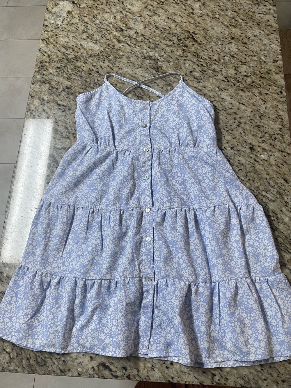 Altar'd State Women’s Light Blue Floral Tiered Sun Dress Size Small